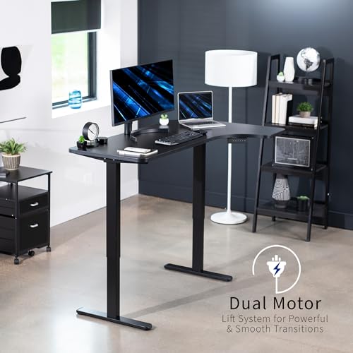 VIVO Electric Corner 58 x 35 in Dual Motor L Shape Motorized Stand Up Desk, Memory Height Adjustment, Reversible Black Top, Black Frame, DESK-KIT-E2RB VIVO