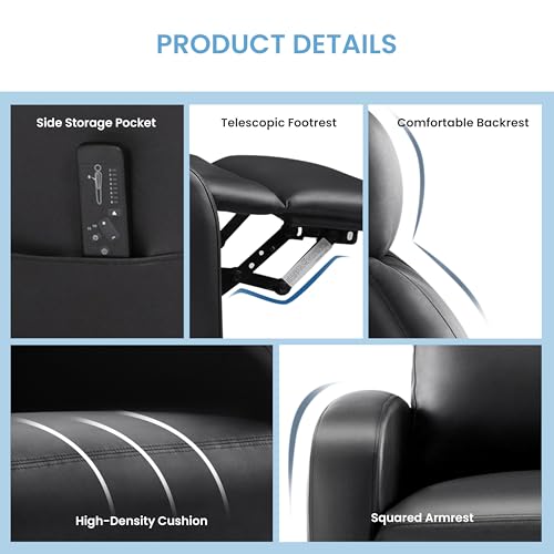 Simple Deluxe Recliner Chair - Adjustable Push Back PU Leather Recliner, Plush Reading Chair & Luxe Sofa Chair for Living Room Chairs or Bedroom Chair, Single Recliner for Home Theater