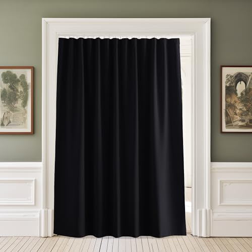 NICETOWN Lower Noise Room Divider Curtain Screen Partitions with Adhesive Curtain Track, 7ft Tall x 8.3ft Wide, Black, Blackout Sound Reducing Panel for Doorway/Glass Window/Sliding Door/Patio NICETOWN