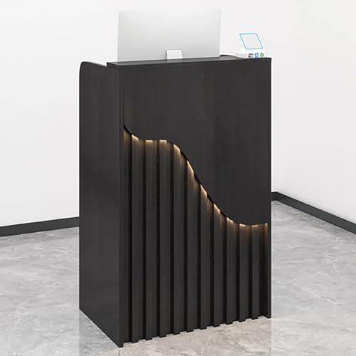 L-Shaped Reception Desk,Small Creative Grille Wood Cashier Cabinet,Front Counter with LED Lights,Modern Retail Desk with Drawers,Portable Podium Stand for Churches Lectern Classrooms Generic