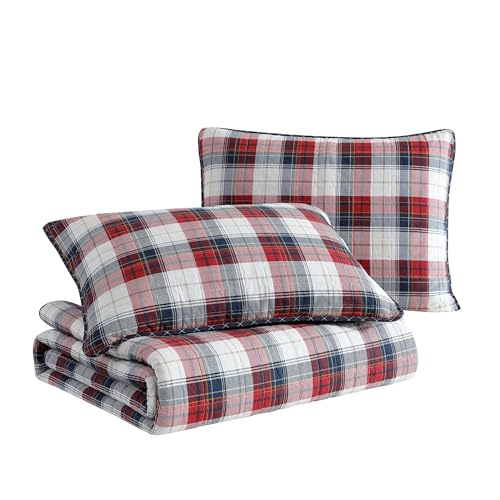 Nautica - Full/Queen Quilt Set, Super Soft Reversible Bedding with Matching Shams, Plaid Home Decor (Rosedale Red, Full/Queen) Nautica