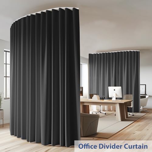 cbsroro Room Divider Curtains Ceiling Mounted Track Sets Extra Wide Blackout Curtain Flexible Tracks for Bedroom Privacy Partition Separator, 1 Panel Black Drape and White Rail, W8.3 x H7ft cbsroro