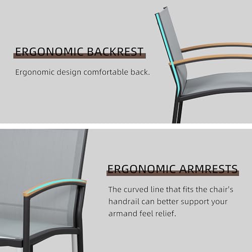 Shintenchi 3 Pieces Patio Bistro Sets, Outdoor Textilene Fabric Conversation Bistro Set, Textilene Fabric Front Porch Chairs Small Patio Furniture Set with Table for Lawn,Garden,Balcony (Grey) Shintenchi