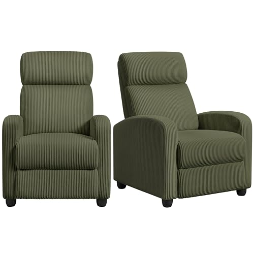 Yaheetech Corduroy Recliner Chair Set of 2, Upholstered Reclining Sofa Chair with Pocket Springs for Living Room, Home Theater Seating with Thicker Seat Cushion, Dark Green