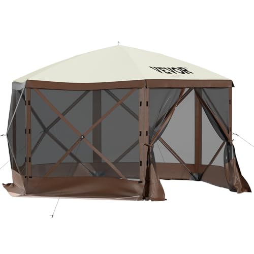 VEVOR Pop Up Gazebo Screen Tent, Pop-Up Instant Gazebo Tents with Mosquito Netting Outdoor Canopy, 6 Sided Sun Shelter 10x10ft with 6 Removable Wind Cloths & 2 Mesh Windows, Pavilion Tent for Patio VEVOR