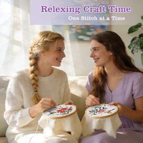 Embroidery Kit for Beginners,3 Pack Hummingbird and Flower Cross Stitch Kits for Adults,Needlepoint kit with Stamped Patterns,Hoop,Threads for Craft Lover,Hand Stitch with Embroidery Skill Techniques
