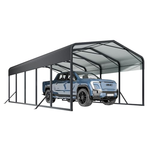 KEIKI 15x25FT Metal Carport, Heavy Duty Carport with Reinforced Support Base, Metal Car Garage for All Weather, Sturdy Canopy Shelter for Car, Truck, Pickup, SUV, Tractor, and Boat KEIKI