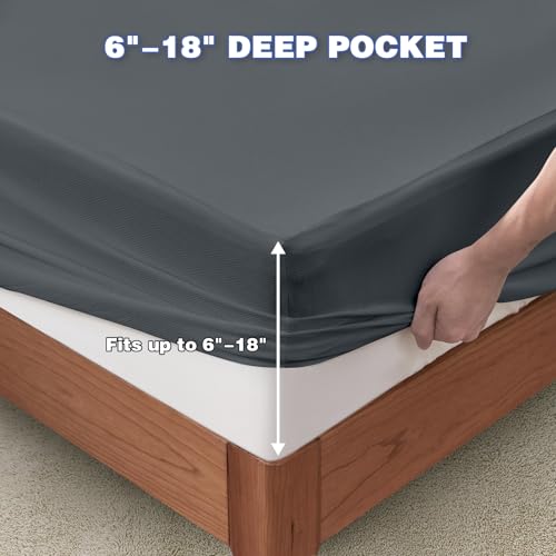 QUWOU King Mattress Protector, Waterproof Mattress Cover with 18" Deep Pocket Bed Cover, Fitted Sheet Style Noiseless Breathable Machine Washable, Dark Gray (76"x80") QUWOU