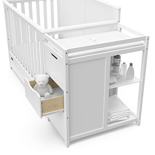 Graco Hadley 5-in-1 Convertible Crib and Changer with Drawer (White) – GREENGUARD Gold Certified, Crib and Changing -Table Combo with Drawer, Includes Baby Changing Pad, Converts to Full-Size Bed Graco