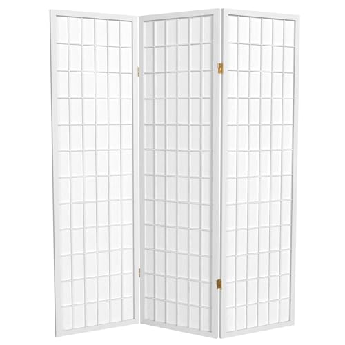 Red Lantern 5 ft. Tall Window Pane Shoji Screen - White - 3 Panels Red Lantern