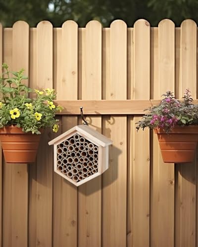 vensovo Mason Bee House - Replaceable Tubes Carpenter Bee Houses Bamboo Bee Hotel Wooden Bee Hive for Pollinating Bees, The Garden Gift, Outdoors, Carpenter Bees vensovo