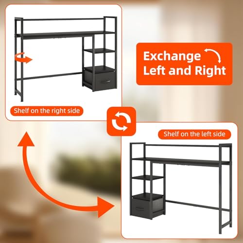 Desk Shelf with Drawer, 41.3" Desktop Organizer Shelf, Desk Hutch for Computer Monitor Max 32", 3 Tier Desktop Display Rack, Wooden Desk Top Bookshelf Storage Rack for Home Office Dorm, Black Mexin