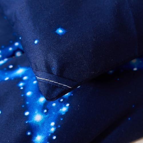 Caressma Star Comforter Teen Boy Girl Bedding Blue Galaxy Queen Size Microfiber Set 3 Pieces with Pillowcases for All Seasons Caressma