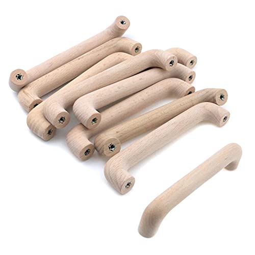 Risbay 10Pcs 5.04" Hole Distance Wood Color Unfinished Wood Handles for Drawer,Wardrobe,Cupboard,Dresser Risbay