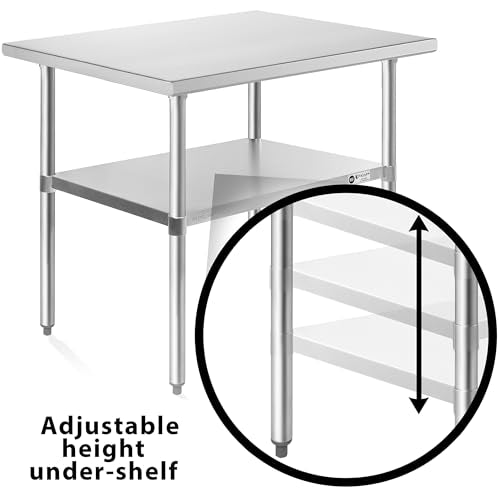 KUTLER Stainless Steel Table 30 x 48 Inches with Caster Wheels, NSF Heavy Duty Commercial Prep and Work Table with Undershelf for Restaurant, Hotel, Home KUTLER