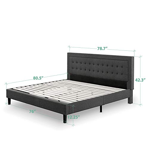 Zinus Dachelle King Upholstered Platform Bed Frame with Wood Slat Support in Dark Grey Zinus