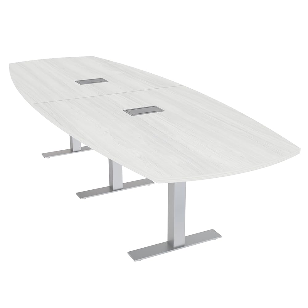 SKUTCHI DESIGNS INC. 12' Modular Arc Boat Conference Table with Data and Electric | Harmony Series | 12 Person Table | White Cypress SKUTCHI DESIGNS INC.