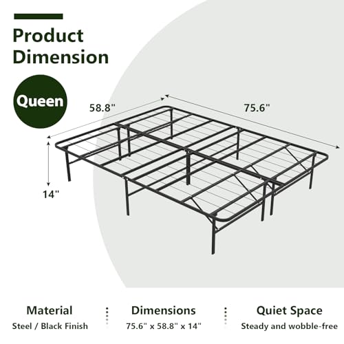 MAKE CHANGES Queen Folding Bed Frame, Heavy Duty Metal Queen Platform with 14" Storage, Easy Assembly, No Box Spring Needed, RV & Motel Ready MAKE CHANGES