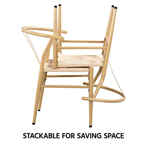 Yaheetech Set of 4 Weave Chair Mid-Century Metal Dining Chair Y-Shaped Backrest Hemp Seat, Wood Color Yaheetech