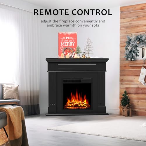 44" Corner Electric Fireplace with Mantel Package Freestanding Fireplace Heater Corner Firebox with Log & Remote Control,750-1500W,Black Xbeauty