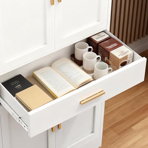 TaskStorz 71" Tall Kitchen Pantry Cabinet, Metal Kitchen Pantry Storage Cabinet with Drawer and 2 Adjustable Shelves, Freestanding Pantry Cupboard for Living, Dining Room, White TaskStorz