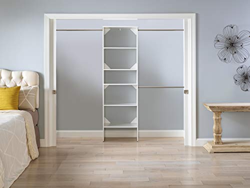 ClosetMaid SuiteSymphony Wood Closet Organizer Starter Kit Tower and 3 Hang Rods, Shelves, Adjustable, Fits Spaces 5 – 10 ft. Wide, Pure White, 25" ClosetMaid