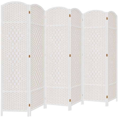 DURASPACE 6 Panel Room Divider, 6ft Tall Folding Privacy Screen, 360°Rotation, Hand-Woven Freestanding Wood Partition for Room Separation DURASPACE