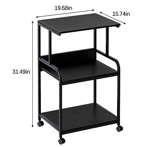 Arbuxzuy Printer Stand with Storage Shelf,3 Tier Printer Cart with Wheels,Mobile Printer Table for Home Office,Stands for Printer Heat Press Scanner Fax,Industrial Style (Black) Arbuxzuy