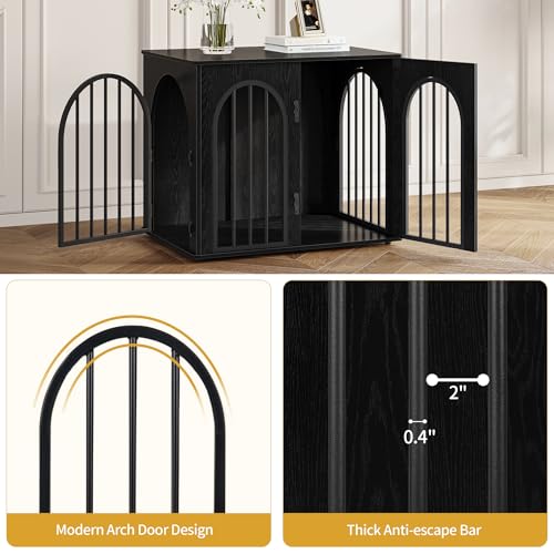 Hzuaneri 26.8'' Wooden Dog Crate Furniture, Indoor Dog Kennel Dogs Cage for Small Dogs, Heavy Duty Dog Crates Decorative Pet House End Side Table TV Stand, Black DFC85504B Hzuaneri