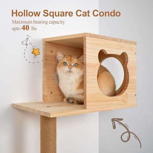 Cat Tree, 74.4 inch Tall Wood Cat Tower with Cat Scratching Post, Cat Cave Condo, Hammock, Cat Tree Tower for Large Cats and Kittens KKHAN