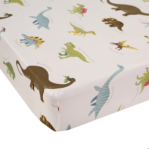 MAG 3PCS White Dinosaur Queen Size Bedding Sheet Sets Included 1*Fitted Sheet and 2 Pilowcase for Kids, Boys and Girls (Queen, White) MAG