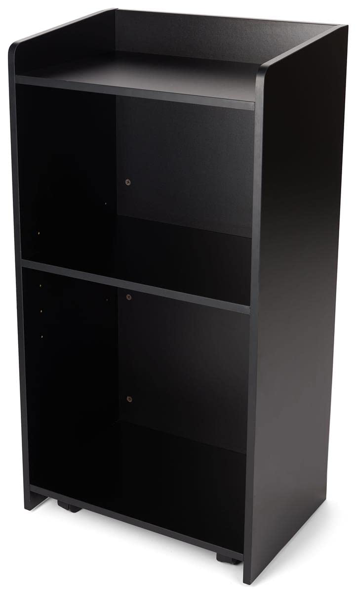 Displays2go Hostess Station, Hidden Wheels, Adjustable Shelf, Black (LCKDPHSBK) Displays2go
