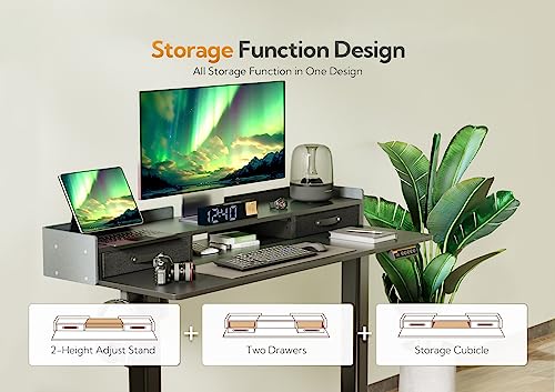 Claiks Standing Desk with Drawers, Stand Up Electric Standing Desk Adjustable Height, Sit Stand Desk with Storage Shelf and Splice Board, 48 Inch, Black Claiks