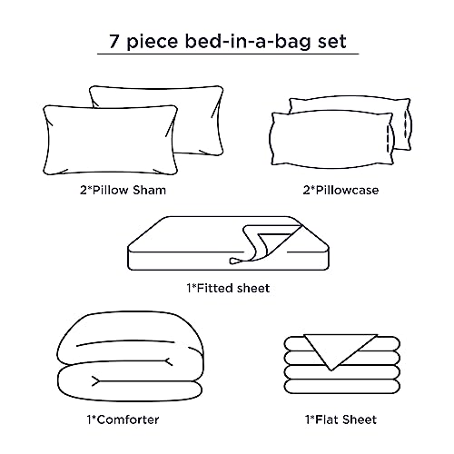 Bedsure Full Comforter Set 7 Pieces, Blue Striped Bedding Set for All Seasons, Reversible, Cationic Dyeing Bed in a Bag with Comforter, Sheets, Pillowcases & Shams Bedsure