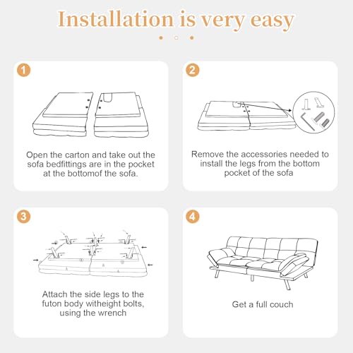 Opoiar, Modern Sleeper Sofa,Convertible Couch Bed,Memory Foam, Adjustable Armrest&Backrest,Faux Leather Futon Sets for Compact Living Spaces,Office Sofabed, Brown-002, SF-PU-002 Opoiar