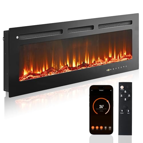 oneinmil 50” Smart Electric Fireplace Heater, Compatible with Alexa & Google Home, Wall Mount, in-Wall Recessed Fireplace Insert, Ajustable Flames, 750W/1500W Indoor Heater oneinmil
