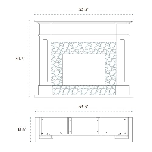 Cambridge Sofia 53-in. Freestanding Fireplace Mantel in Black with White Marble Inlay and Log Display, Electric Heater Insert with Color Changing Flames for Living Room, Bedroom CAMBRIDGE
