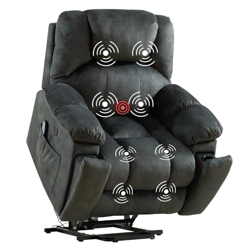 ANJ Large Power Lift Recliner with Hidden Cup Holders for Elderly, Large Electric Reclining Lift Chair with Massage and Heat, Overstuffed Lifting Chairs with Side Pockets for Living Room, Dark Green
