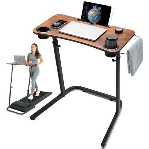 HOMELYM Treadmill Desk, Small Standing Desk for Walking Pad, 30-47 Inch Adjustable Height Walking Pad Stand for Treadmill, Portable Standing Table for Bike and Home Office Work - Brown HOMELYM