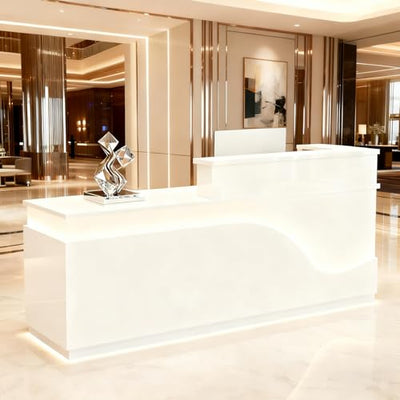 63in Reception Desk with Counter,Modern Front Desk Reception Counter for Checkout, Lobby, Beauty Salon (Left high)