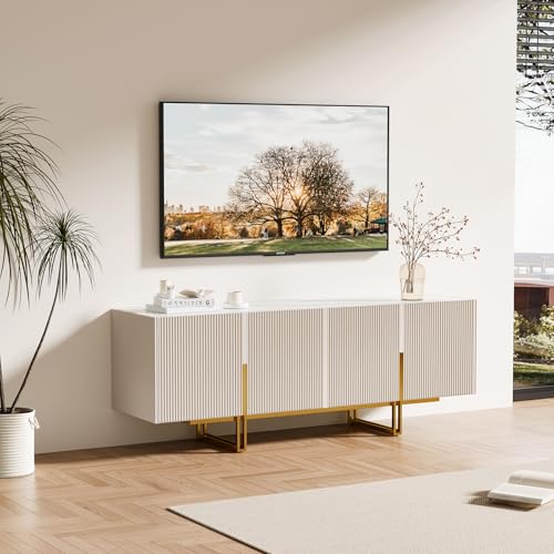 homary Modern TV Stand for TVs Up to 55", Long Entertainment Center with Storage Cabinets TV Console Table for Living Room, Bedroom (Off White, 59.1" W x 15.7" D x 23.6" H) homary