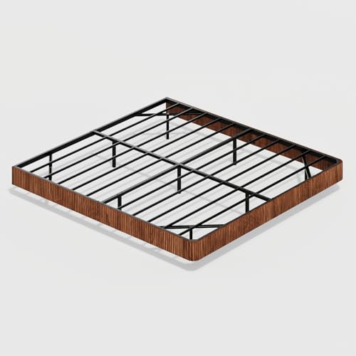 Bellemave King Floating Bed Frame with LED Lights, Walnut Wood Floating Bed Frame King, Wave Curve Wood Texture Bed with Heavy Duty Metal Slats Bellemave
