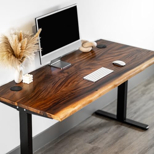 Standing Desk – Walnut Solid Wood Desk, Natural Live Edge, Adjustable Height Dual Motor, Sit Stand for Home Office (Black, W60 x D27) Modern Wood Style
