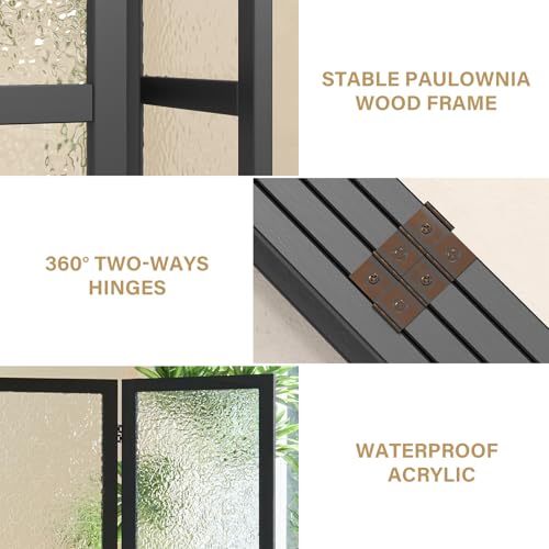4 Panel Acrylic Room Divider Privacy Screen - Freestanding Frosted Translucent Partition, Lightweight Modern for Home Office Studio (Black, 4 Panels) Svimi