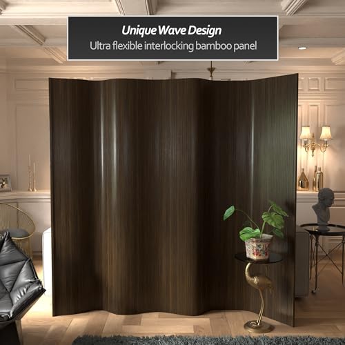 Red Lantern 7 ft. Tall Bamboo Wave Screen - Dark Mocha Red Lantern