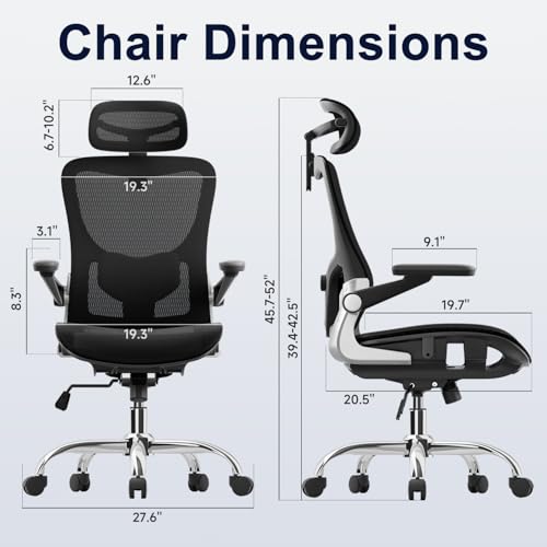 marrap Ergonomic Office Chair, Mesh Seat Cushion with 3D Armrests and 3D Headrest, Adjustable Lumbar Support with 90-120° Rocking Function, SGS Class 4 Gas Clylinder, Black marrap