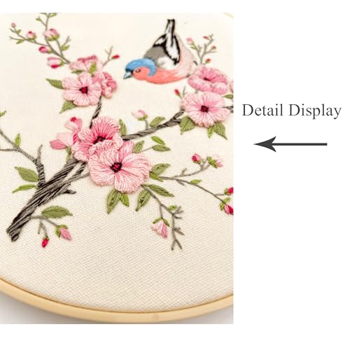 Silentsea Bird & Pink Blossoms Embroidery Kit – All-Inclusive DIY Cross Stitch Set with Pre-Printed Fabric, Threads, Needle, and Hoop for Adults – Perfect for Craft Lovers & Relaxation