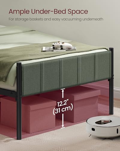 VASAGLE Twin Bed Frame with Upholstered Headboard, Metal Bed Frame Twin Size with Footboard, 550 lb Weight Capacity, Steel Slats, Easy Assembly, No Box Spring Needed, Forest Green URMB983C01V1 VASAGLE