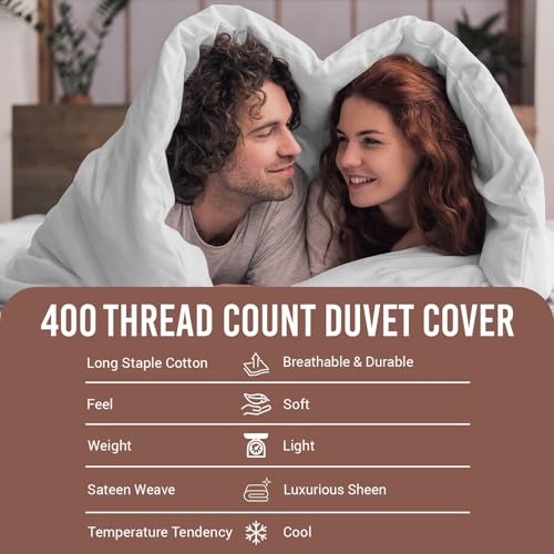 Pizuna Pure 100% Cotton Twin Duvet Cover with Shams, Luxurious 400 Thread Count Long Staple Cotton Sateen Weave with Hidden Button Closure (Combed White Cotton Duvet Covers Twin) Pizuna