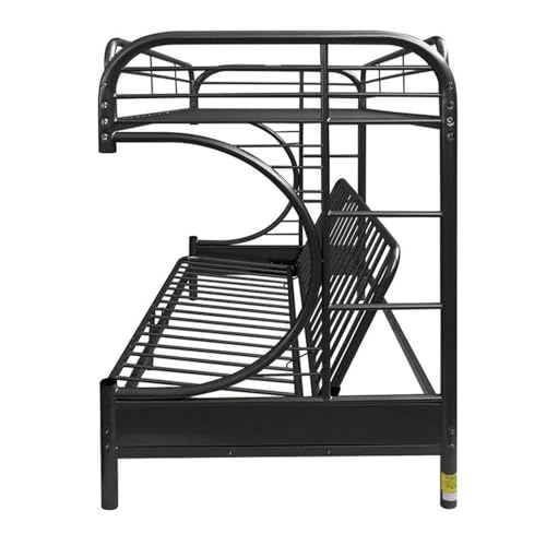 Pemberly Row Twin-Over-Full Futon Metal Bunk Bed, 65" H x 78" W x 41" D, Black Finish, Durable Metal Frame with Built-in Side Ladders, Full-Length Guard Rails, Convertible for Bedroom or Kids' Room Pemberly Row